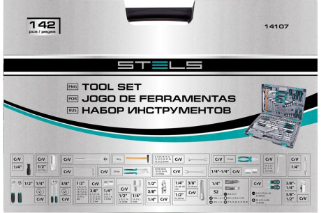 Купить Набор инструмента 1/2" 3/8" 1/4"  Cr-V  пластиковый кейс 142 пред. STELS  14107 фото №32